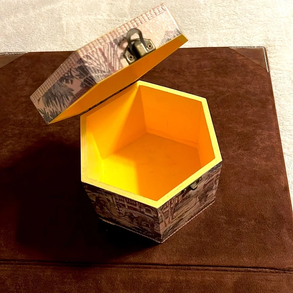 Hexagonal Safari Elephant Print Storage Box. African Indian Home Decor
